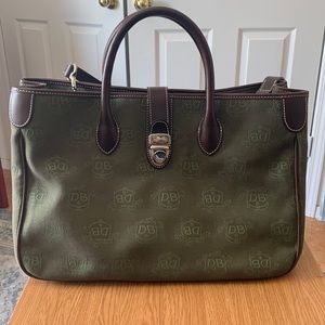 Dooney & Bourke double handled tote, green canvas with brown leather trim.